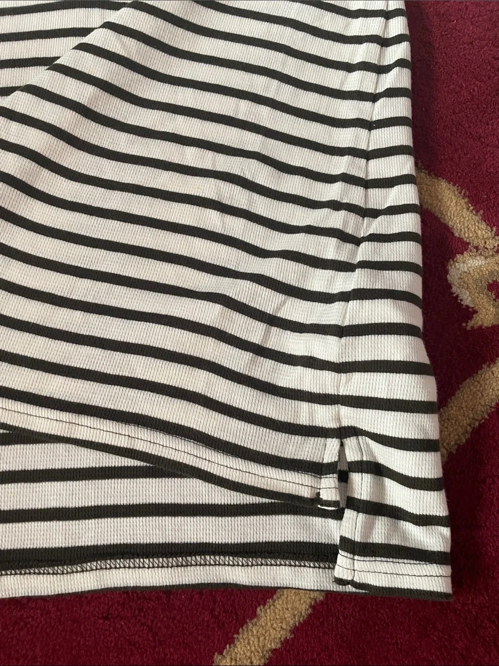 Chaps Women’s Long-Sleeve Striped Henley in Cream and Black